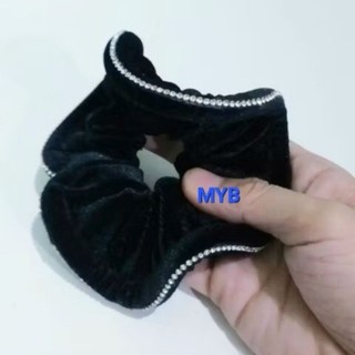 Combo 2 Dây cột tóc vải nhung màu đen đính hạt 1 hàng (Ảnh thật)