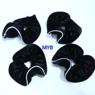 Combo 2 Dây cột tóc vải nhung màu đen đính hạt 1 hàng (Ảnh thật)