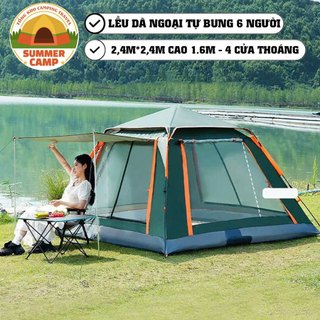  Lều cắm trại 4 cửa lớn kích thước to siêu thoáng 2,4*2,4m phù hợp 6-8 người 