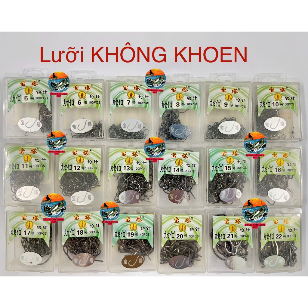 Lưỡi Câu Cá Không KhoenTháp Vàng Gọng Chữ C Dùng Câu Cá Sặc, Rô, Chép, Trê