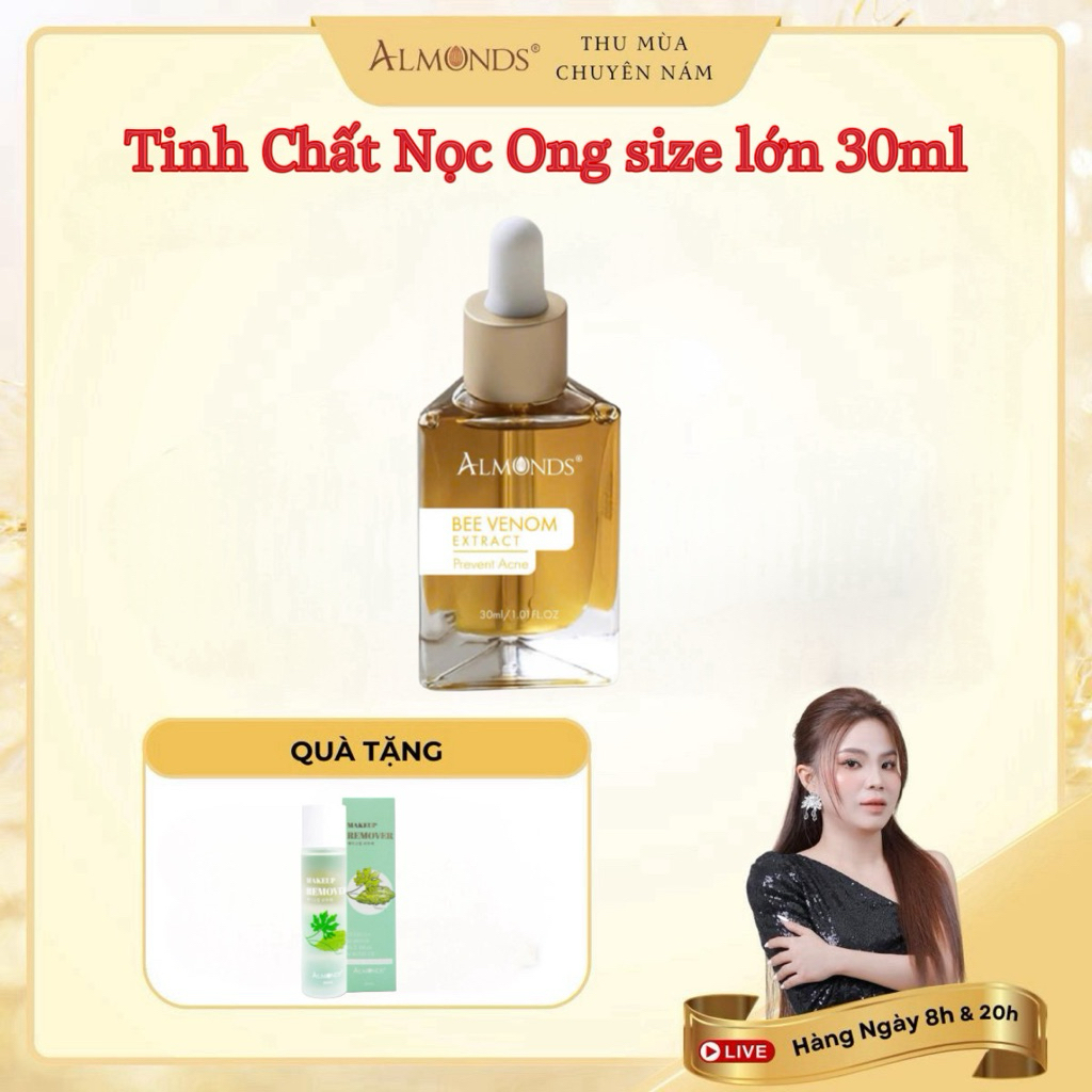 Nọc Ong hỗ trợ Mun size Lớn 30ml kèm tẩy trang Almonds