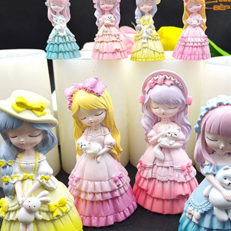 Set 2 khuôn silicon hình công chúa chị em búp bê khuôn làm bánh thạch rau câu, khuôn đổ tượng socola