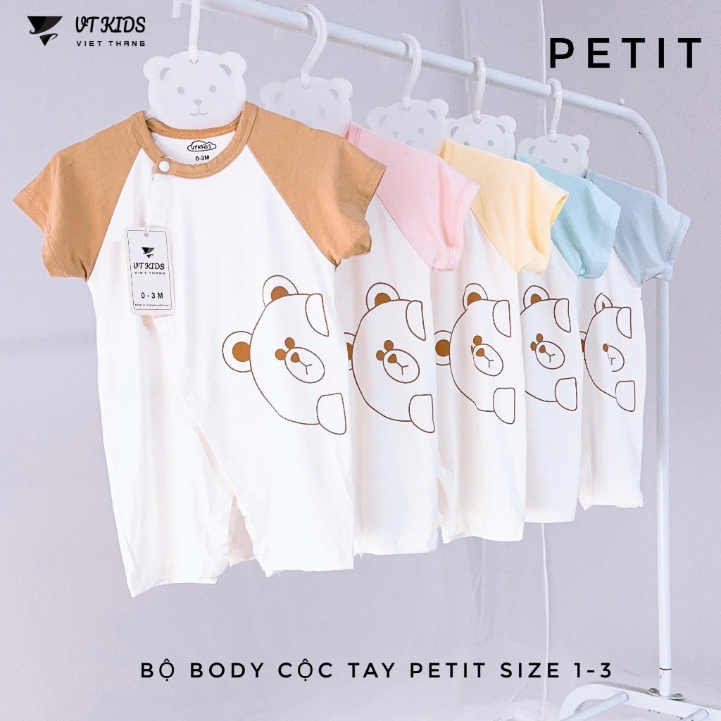 Bộ Body Cộc Tay Cho Bé VT Kids - Quần Áo Sơ Sinh Vải Petit Mềm Mát (Size 1-3) [VT35]