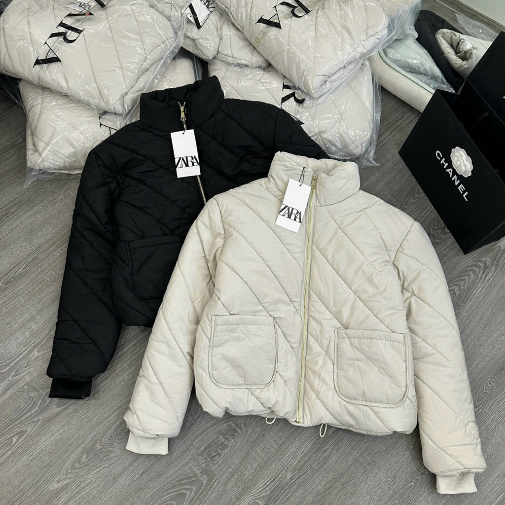 Áo phao trám Za.ra chất liệu lông vũ Hàn form to lùi 1 size