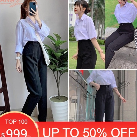 Quần tây nữ đi học lưng cao cạp có đỉa ống đứng suông màu Xanh Đen dáng quần vải baggy học sinh nữ đ