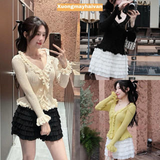 HV - Áo Len Dài Tay Mongtoghi  Phối Bèo Siêu Xinh 3 Màu QC 