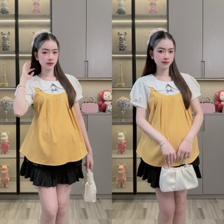 [ ẢNH THẬT ] ( 40 - 80kg ) Áo Bầu Form Rộng Phối Giả Yếm Trẻ Trung Dáng Xoè, Che Bụng