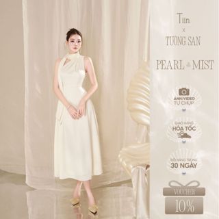 TIINSTORE x TƯỜNG SAN Váy đầm cổ yếm phối dây dự tiệc thiết kế dáng dài sang chảnh V0D.2508.266