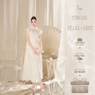 TIINSTORE x TƯỜNG SAN Váy đầm nữ cổ vạt dự tiệc sang chảnh thiết kế dáng dài tay liền VHS.2508.264