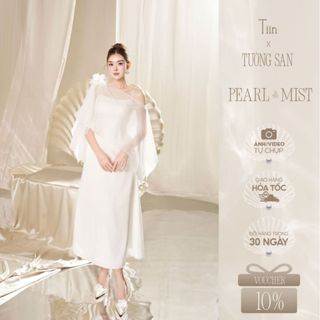 TIINSTORE x TƯỜNG SAN Váy đầm lụa 2 dây dáng dài phối áo tơ hoa sang chảnh dự tiệc VHS.2507.237