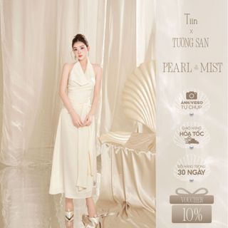 TIINSTORE x TƯỜNG SAN Váy đầm lụa thiết kế cổ đổ thắt eo dự tiệc dáng dài sang chảnh V0D.2507.254