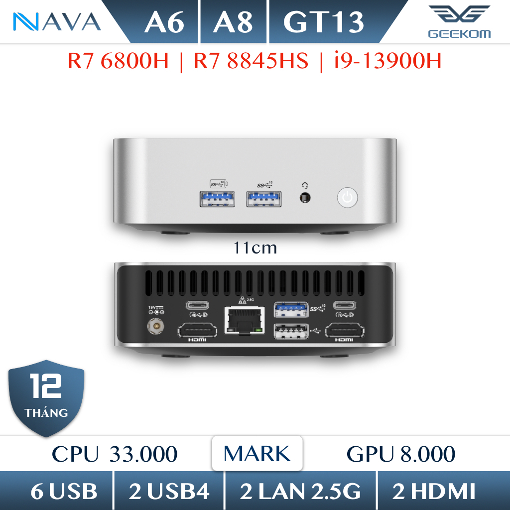 Máy Tính Mini PC GEEKOM A8 Ryzen 7 8845HS DDR5 , Nhỏ Gọn, Mạnh Mẽ