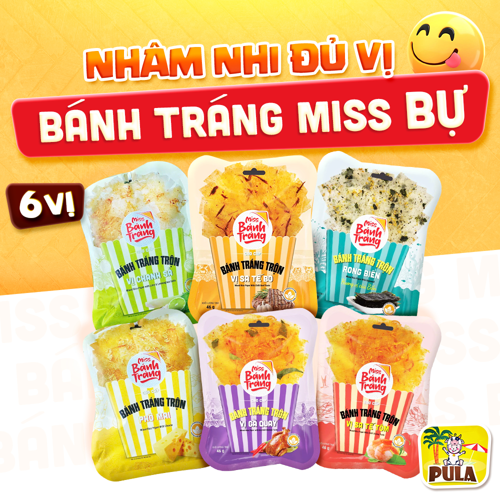 Giảm 40% | MISS BỰ 6 vị | Bánh Tráng Miss Bự Tiệm nhà Pula | Bánh Tráng Trộn Gói 40-46 Gram Đủ Vị | Ngon Dễ Nghiện