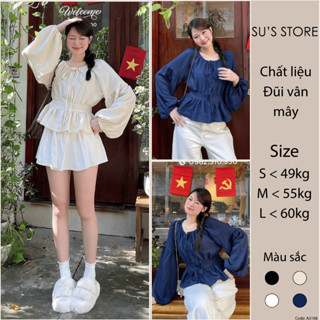 Áo Sơ Mi Cổ Nơ Tay Bồng Thân Bo Eo Chun Lưng Chất Đũi A3168 Susstore Thời Trang Nữ