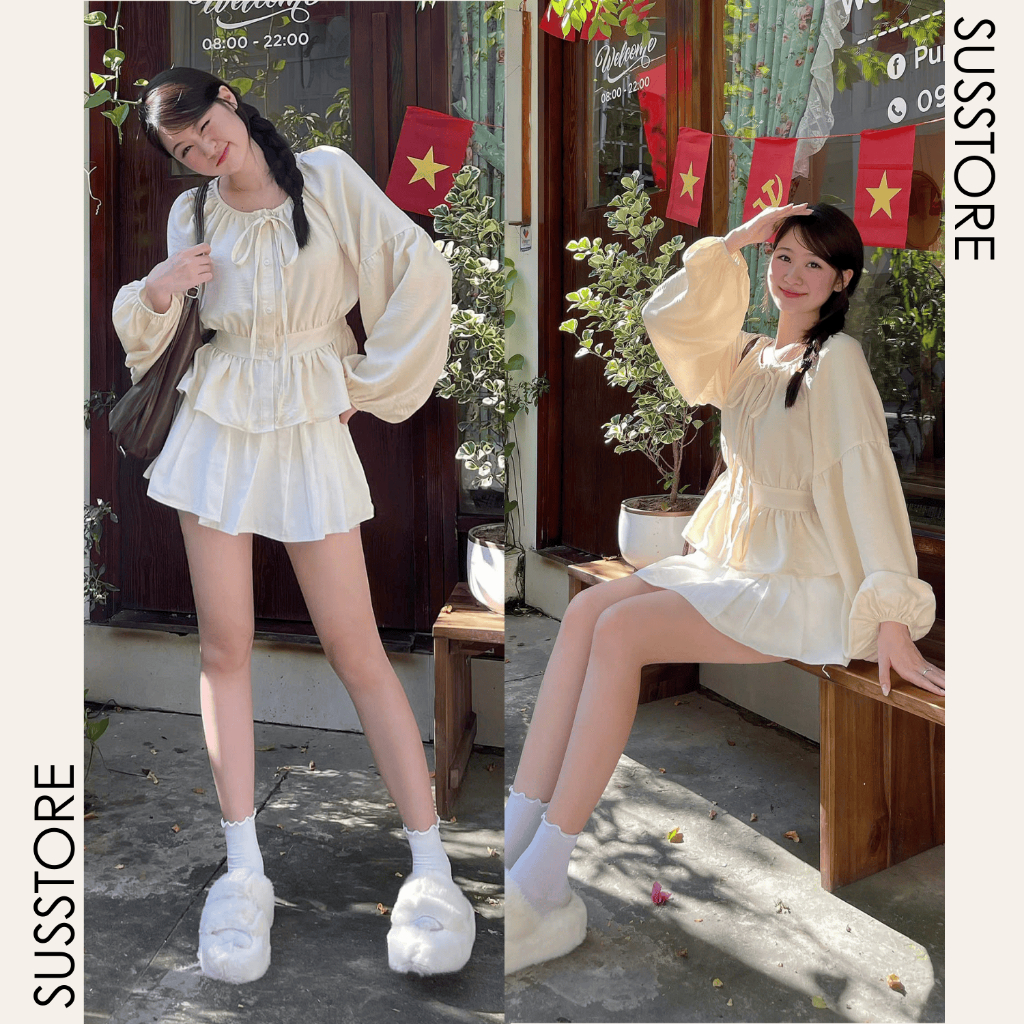 Áo Sơ Mi Cổ Nơ Tay Bồng Thân Bo Eo Chun Lưng Chất Đũi A3168 SHEES Thời Trang Nữ Có Bigsize | BigBuy360 - bigbuy360.vn