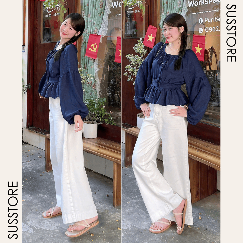 Áo Sơ Mi Cổ Nơ Tay Bồng Thân Bo Eo Chun Lưng Chất Đũi A3168 SHEES Thời Trang Nữ Có Bigsize | BigBuy360 - bigbuy360.vn