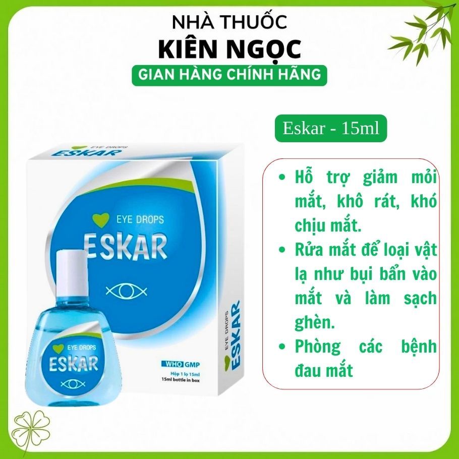 ESKAR - DK Pharma- mát lạnh sảng khoái, nước nhỏ cho mắt hết khô, mỏi - lọ 15ml