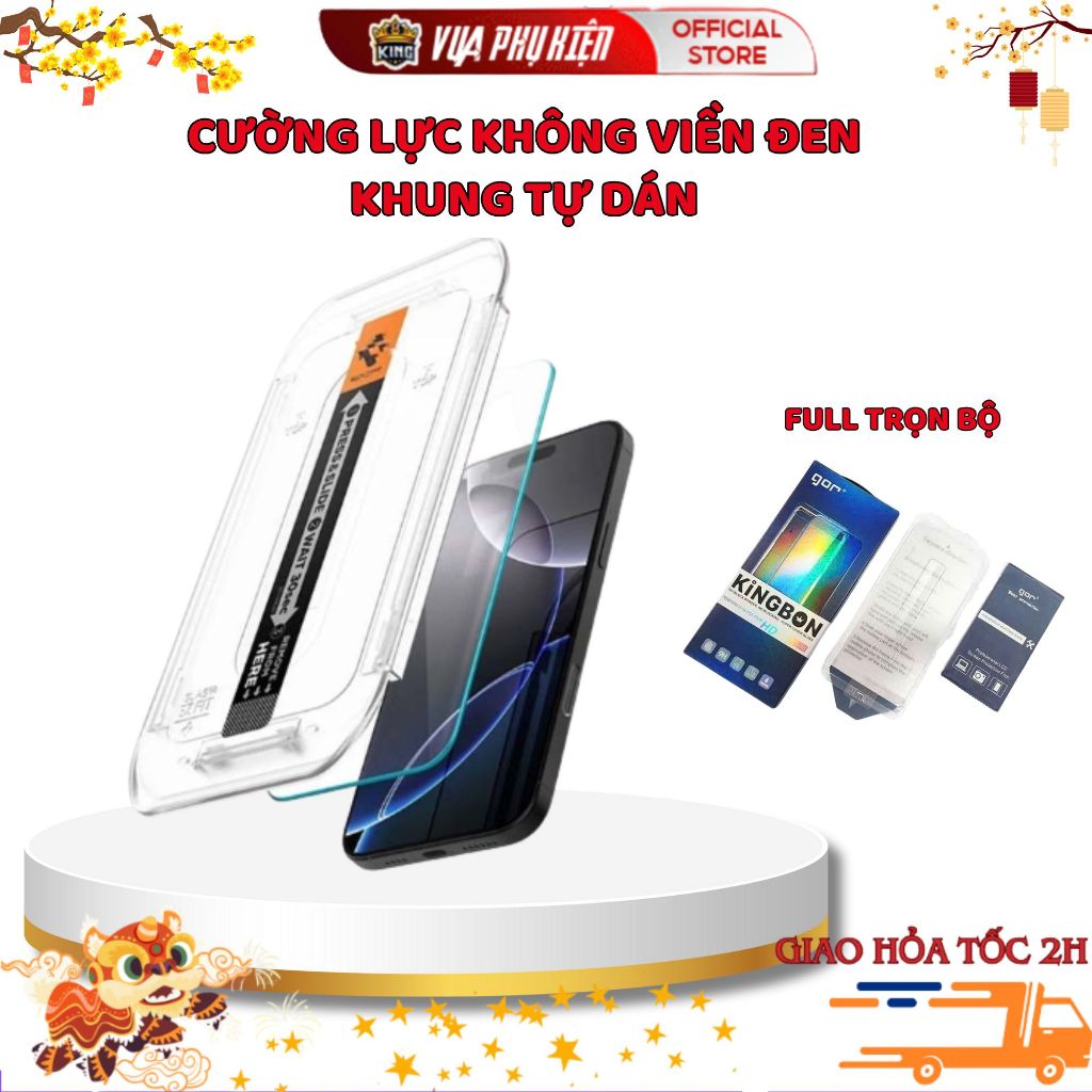 Kính Cường lực iphone KHÔNG VIỀN GOR,khung tự dán tiện lợi ,viền vát ôm máy 12 13 14 15Promax Pro 16
