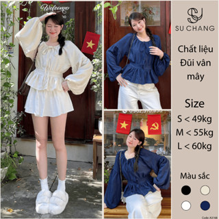  Áo Sơ Mi Cổ Nơ Tay Bồng Thân Bo Eo Chun Lưng Chất Đũi A3168 SU CHANG Thời Trang Nữ 