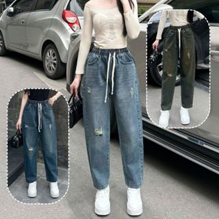  Quần Jean Nữ Dáng Thụng Cạp Chun Cơ Bản Vải Mềm Dày Dặn Mã A6017  40-74kg  