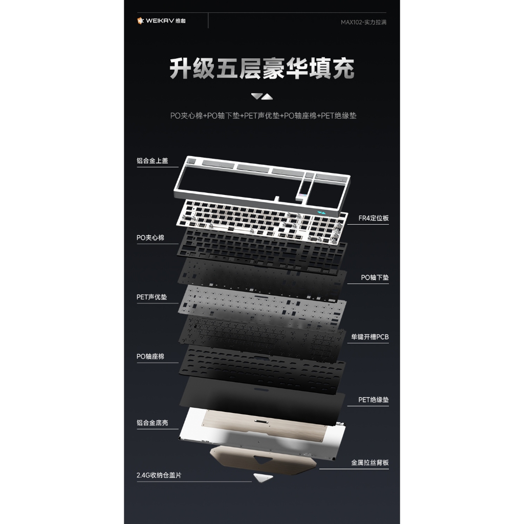 [Mô tả sản phẩm]Bàn phím cơ Nhôm nguyên khối CNC Weika Max102 3 chế độ kết nối-keymap via-led rgb-Catch ball | BigBuy360 - bigbuy360.vn