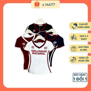  Áo Thun HATT GIRLFRIEND MATERIAL Chất Cotton Dáng Ôm Cổ Chữ V 4 Màu  ĐỎ ĐÔ ĐEN TÍM THAN TRẤNG  Co Giãn Tốt 