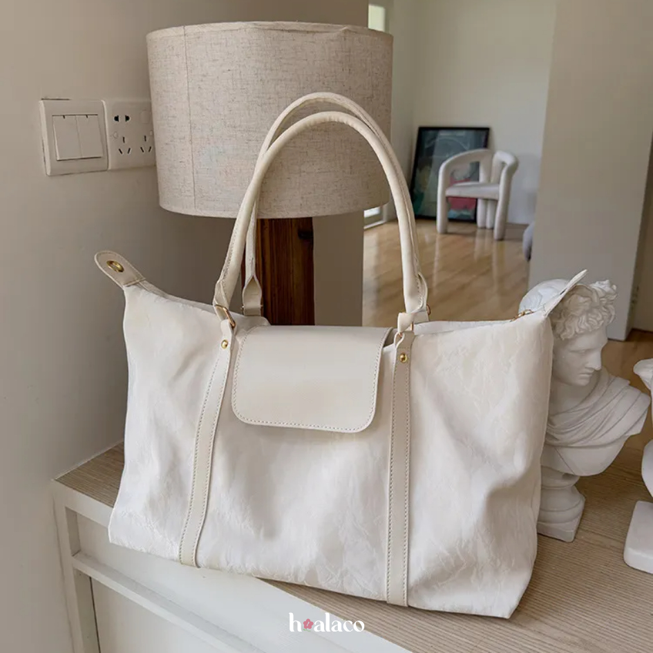 Weekend Muse | Túi tote dung tích lớn chất liệu nhung phối da PU, túi xách nữ du lịch - hoalaco.stud