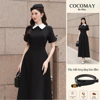  COCOMAY - Đầm Noir Élise màu đen Cổ Trắng Dáng Dài  < Tặng kèm nịt thắt eo > 