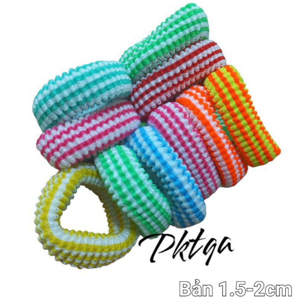 Túi 10 Dây cột tóc sọc màu mã SN có 2 phân loại (bản 1.5cm)
