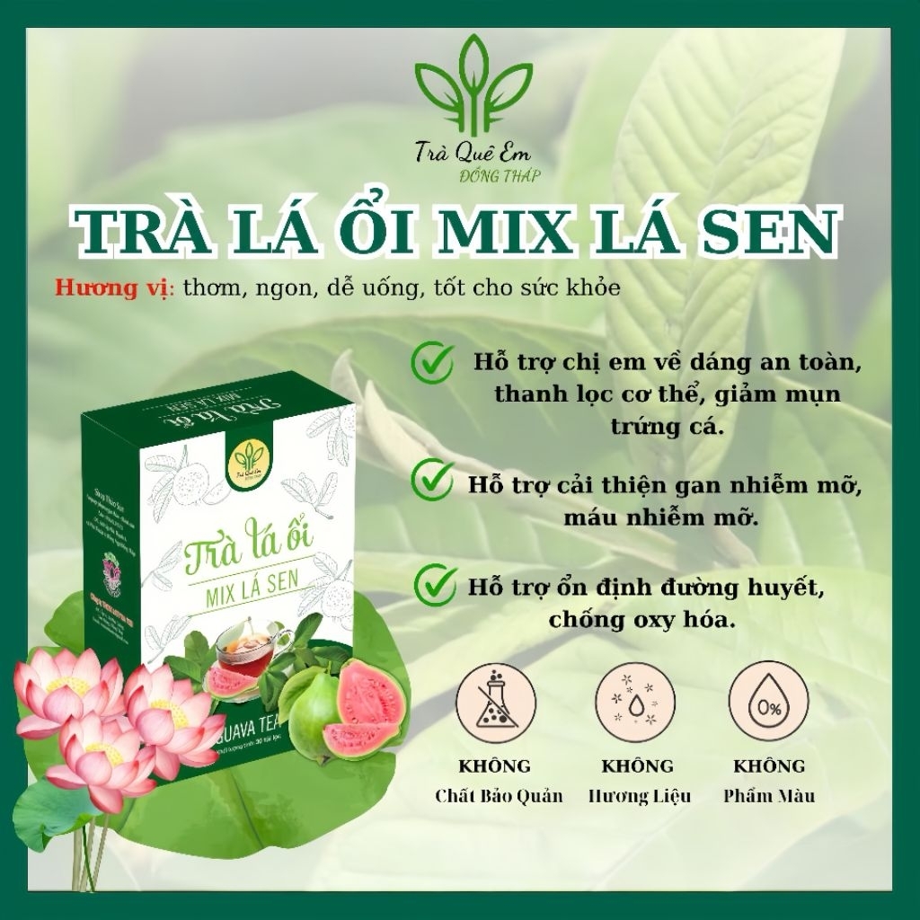  TRÀ LÁ ỔI MIX LÁ SEN SẤY LẠNH THẢO SÚN MIỀN TÂY   30 TÚI LỌC    