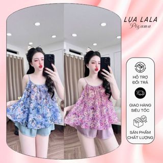 Đồ Ngủ Nữ Bigsize LUALALA, Đồ Ngủ Sexy Lụa Chiffon Phối Lụa Latin Cao Cấp Mềm Mại Xinh Xắn < 70KG