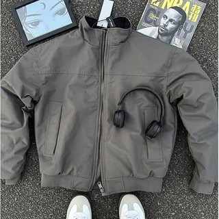 Áo Khoác Bomber Nam Basic Tay Nhúm Form Rộng Màu Sắc Tối Giản Phong Cách Vintage