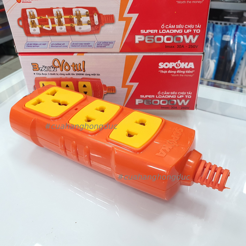 Ổ Cắm Điện SOPOKA 3 Lỗ 6000W - Lõi Sứ Siêu Chịu Tải KHÔNG KÈM DÂY (Tự Đấu Dây) | P6000W