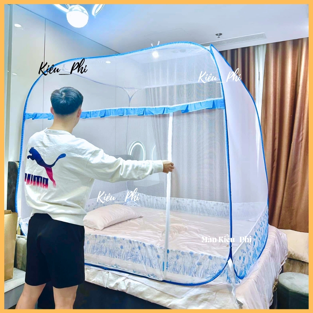Mùng chụp tự bung đỉnh vuông Kiều Phi - Màn ngủ chống muỗi khung vuông chụp tự bung cao cấp