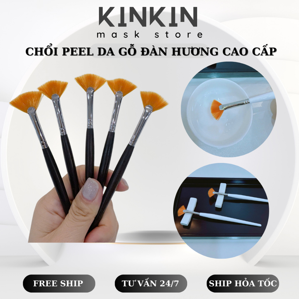 Chổi peel da lông vàng cán gỗ đàn hương cao cấp dùng quét tinh chất peel da - KINKIN Spa Store