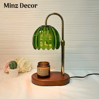  Đèn Đốt Nến Thơm Chụp Thuỷ Tinh Đế Gỗ Có Hẹn Giờ Chỉnh Ánh sáng Chỉnh Độ Cao 