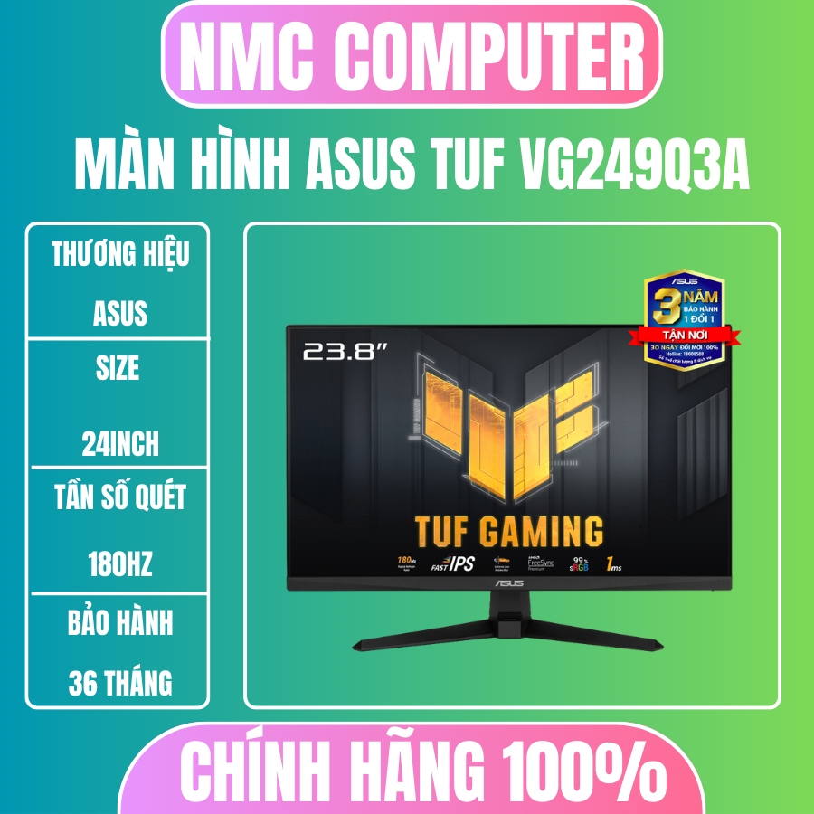 Màn Hình Gaming ASUS TUF VG249Q3A (23.8 inch - FHD - Fast IPS - 180Hz - 1ms - ELMBSync - GSync - Fre