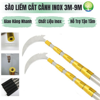  Sào gậy 3-9m INOX rút gọn kèm liềm cắt cành cây trên cao cắt cỏ bắt cá bán nguyệt dài 12.5cm 