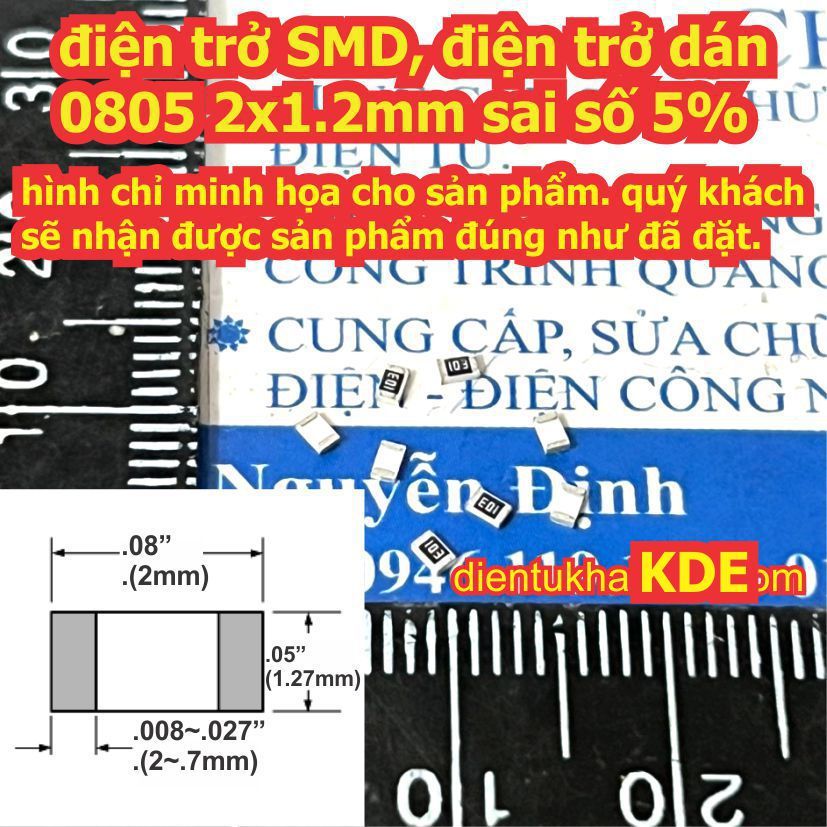200 con điện trở SMD dán 0805 5% giá trị 1.2ohm đến 1Mohm 1R2 4R7 100 1K 4.7K 10K 22K 47K 100K 220K 