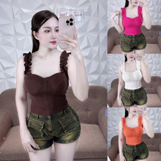 [DƯỚI 52KG] ÁO HAI DÂY PHỐI BÈO CÓ MÚT PHÍA SAU ĐAN DÂY LƯNG THUN BORIP FORM CROPTOP