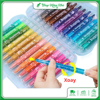  Bút sáp màu vặn Crayon hộp 12 18 24 màu nhiều hình ngộ nghĩnh - Sáp tô đều màu mịn bám giấy tốt 
