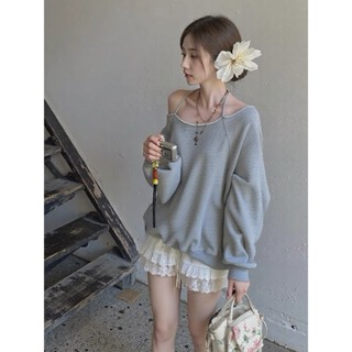    Bigsize 55-100kg  Áo Sweater Nữ Dáng Rộng Trễ Vai Basic Thời Trang Năng Động Dễ Phối Đồ 