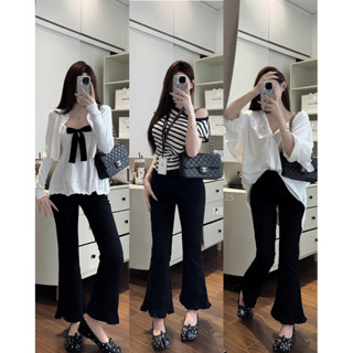 Garbociaga•LALASTUDIO• Quần dài ống loe phối bèo tiểu thư sang chảnh chất umi cao cấp, quần loe umi cao cấp (hàng chuẩn)