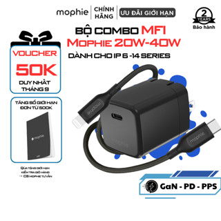 [20W/30W CtoL]Combo Sạc nhanh Mophie PD Type C to L GaN DÀNH CHO IPHONE 12–14 series Bảo Hành 2 năm