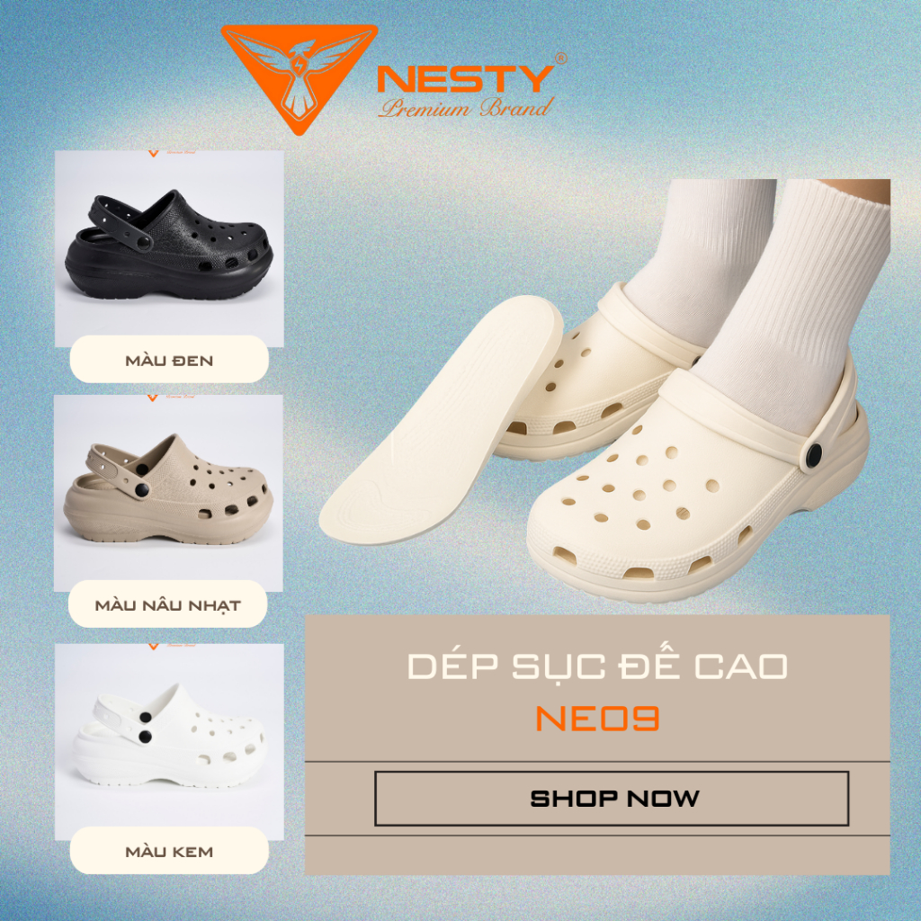 [CHÍNH HÃNG NE09] Dép Sục Nữ Đế Cao 7cm NESTY (Tặng Charm 3D) Kiểu Dáng Basic Sục Đế Cao Mềm Chống T