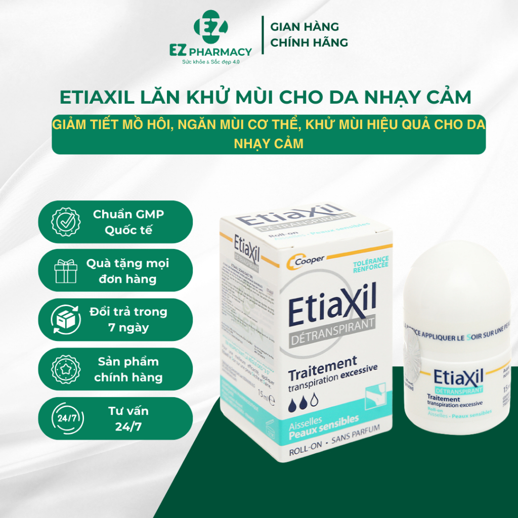 ETIAXIL Lăn khử mùi cho da nhạy cảm (màu xanh)- Kiểm soát tiết mồ hôi, khử mùi hiệu quả (15ml)