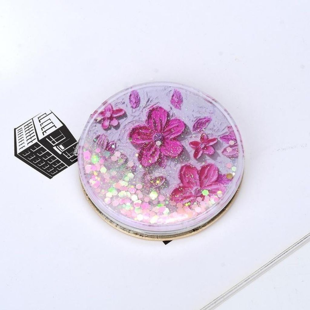 Gương Trang Điểm Mini Gấp Gọn cầm tay, gương gấp gọn  2 Mặt Kim Tuyến Lấp Lánh – Nhỏ Gọn, Tiện Lợi, 