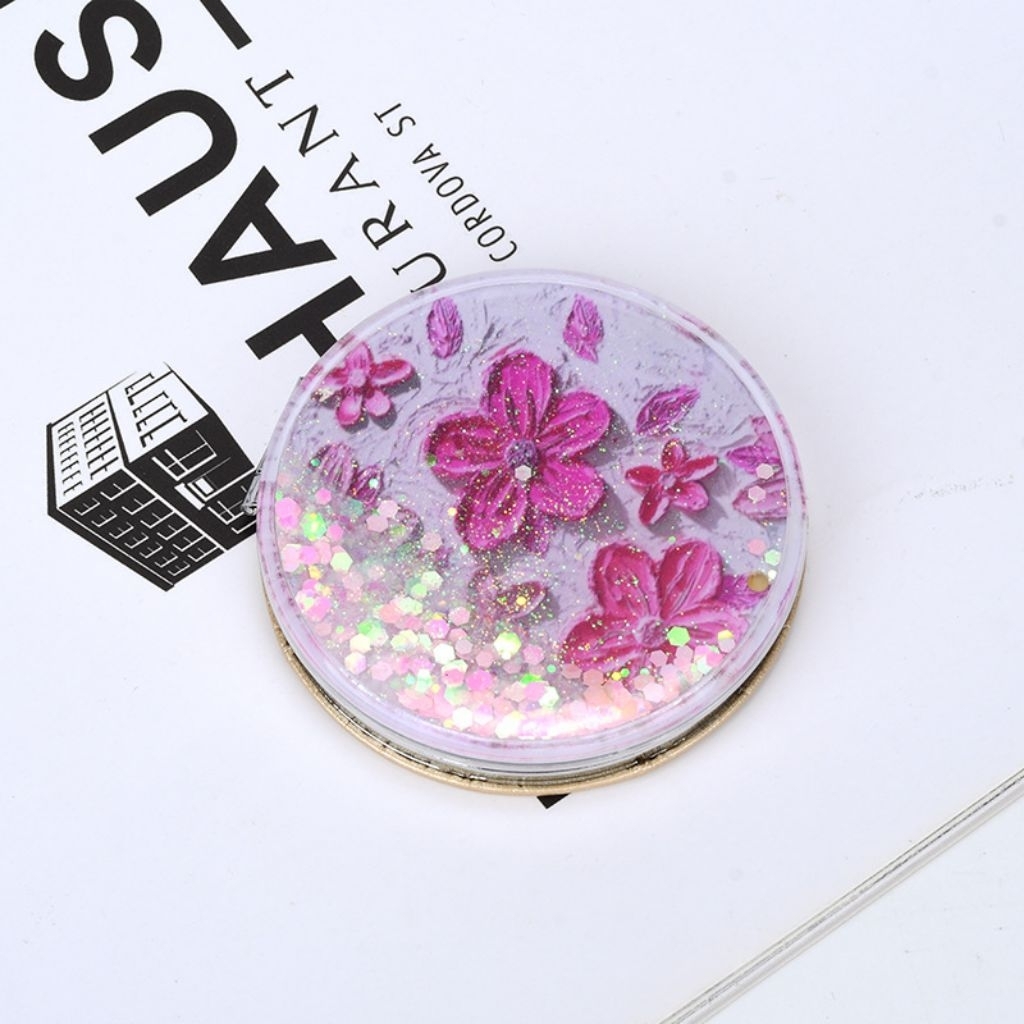 Gương Trang Điểm Mini Gấp Gọn cầm tay, gương gấp gọn  2 Mặt Kim Tuyến Lấp Lánh – Nhỏ Gọn, Tiện Lợi, 