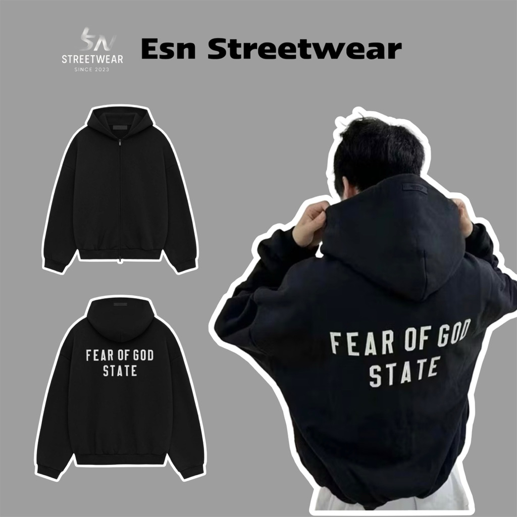 [CHÍNH HÃNG] Hoodie Zip Essentials Fear Of God 24FW Black State 480GSM Authentic, Áo khoác zip Essen