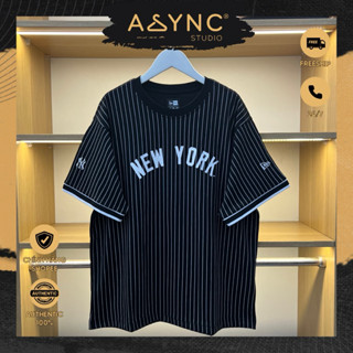 (Auth) Áo Thun New Era x MLB NY New York Đen Kẻ Sọc Trắng Basic Đơn Giản | CODE: 12536490 - Async Studio